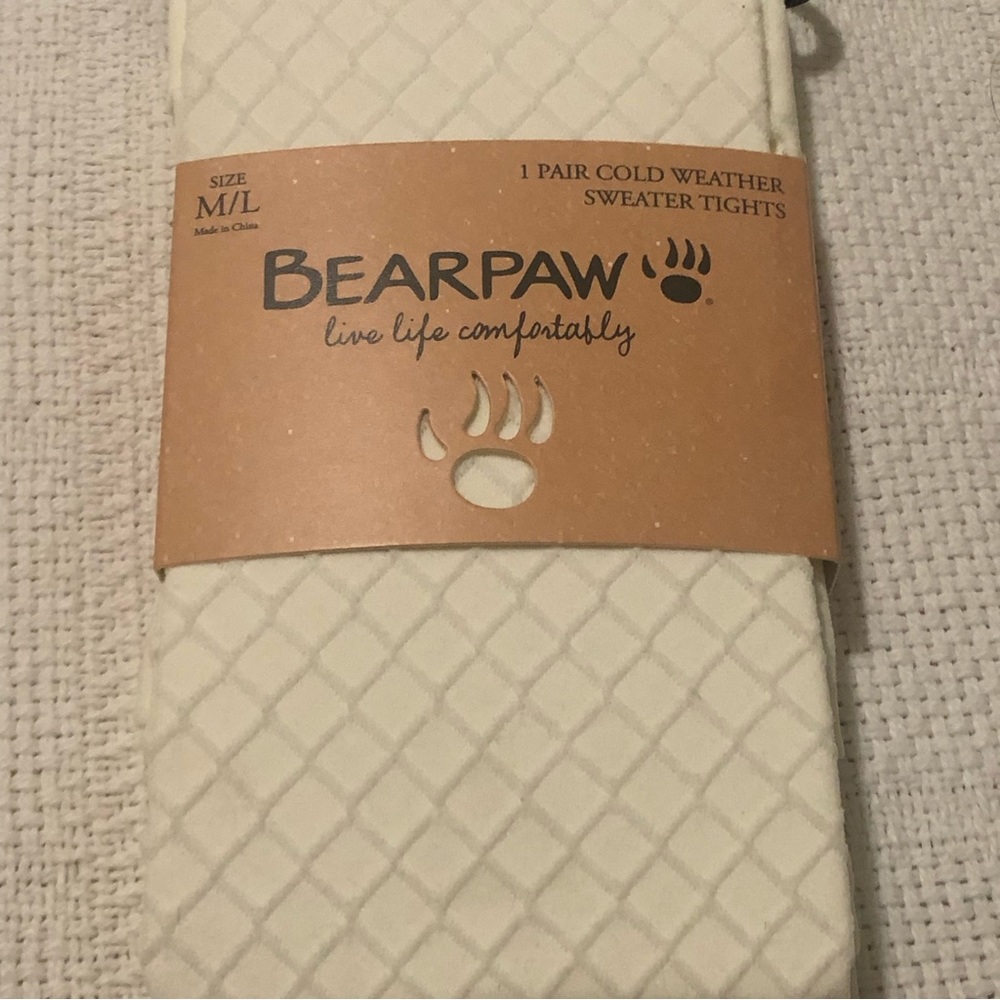 Bear Paw cold weather sweater lined fishnet sweater tights off-white M/L